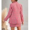 imagechouyatou Womens Business 2 Piece Outfits Houndstooth Tweed Blazer Jacket and Mini Skirt Set