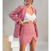 imagechouyatou Womens Business 2 Piece Outfits Houndstooth Tweed Blazer Jacket and Mini Skirt Set