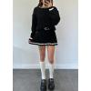 imagechouyatou Womens Cable Knit 2 Piece Outfits Color Block Sweater Elastic Waist Mini Pleated Skirt Two Piece Sets