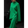 imagechouyatou Womens Casual 2 Piece Outfits Knitted Mock Neck Irregular Sweater Wide Leg Pants Set
