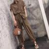 imagechouyatou Womens Collared Short Sleeve High Waist Cargo Jumpsuits Button Down Tie Waist Romper Coverallls