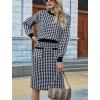 imagechouyatou Womens Houndstooth 2 Piece Sweater Skirt Set Pullover Sweater Midi Pencil Skirt Sets