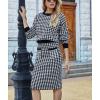 imagechouyatou Womens Houndstooth 2 Piece Sweater Skirt Set Pullover Sweater Midi Pencil Skirt Sets