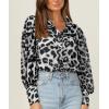 imagechouyatou Womens Sexy Long Puff Sleeve Leopard Print Button Down Shirt Blouse Tops