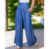 imagechouyatou Womens Smocked High Waisted Wide Leg Pants Jeans Waist Denim Palazzo Pants