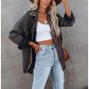 imagechouyatou Womens Vintage Spread Collar Waffle Knit Button Down Shirt Shacket JacketBlack