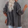 imagechouyatou Womens Vintage Spread Collar Waffle Knit Button Down Shirt Shacket JacketBlack