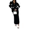 imagechouyatou Womens 2 Piece Outfits Floral Button Down Cardigan Sweater and Package Hip Long Knit Skirt Sets