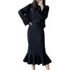 imagechouyatou Womens 2 Piece Outfits Long Sleeve Pullover Sweater and Package Hip Mermaid Midi Long Skirt Sets