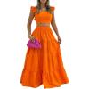 imagechouyatou Womens 2 Piece Outfits Spaghetti Strap Crop Top and Smocked Waist Ruffle Swing Long Skirt Set