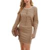 imagechouyatou Womens 2 Piece Sets Striped Ribbed Knit Button Down Cardigan and Mini Bodycon Skirt Outfits