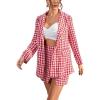 imagechouyatou Womens Business 2 Piece Outfits Houndstooth Tweed Blazer Jacket and Mini Skirt Set