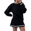 imagechouyatou Womens Cable Knit 2 Piece Outfits Color Block Sweater Elastic Waist Mini Pleated Skirt Two Piece Sets
