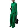 imagechouyatou Womens Casual 2 Piece Outfits Knitted Mock Neck Irregular Sweater Wide Leg Pants Set