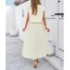 imagechouyatou Womens 2 Piece Outfits Cap Sleeve Crop Top and High Elastic Waist Pleated Swing Long Skirt Set
