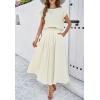 imagechouyatou Womens 2 Piece Outfits Cap Sleeve Crop Top and High Elastic Waist Pleated Swing Long Skirt Set