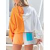 imagechouyatou Womens 2 Piece Outfits Color Block Long Sleeve Hooded Hoodie Sweatshirt Top Shorts Sets