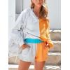 imagechouyatou Womens 2 Piece Outfits Color Block Long Sleeve Hooded Hoodie Sweatshirt Top Shorts Sets