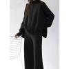 imagechouyatou Womens 2 Piece Outfits Knit Sweatsuit Mock Neck Sweater Top Wide Leg Pants Set
