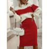 imagechouyatou Womens 2 Piece Sweater Skirt Sets Color Block Knit Sweater Top Bodycon Skirt Two Piece Outfits