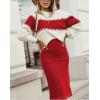 imagechouyatou Womens 2 Piece Sweater Skirt Sets Color Block Knit Sweater Top Bodycon Skirt Two Piece Outfits