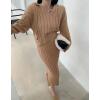 imagechouyatou Womens Cable Knit 2 Piece Outfits Crop Sweater Hoodie and Package Hip Bodycon Midi Skirt Sets