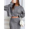 imagechouyatou Womens Cable Knitted 2 Piece Knit Sets Cropped Sweater Maxi Bodycon Skirt Two Piece Fall Outfits