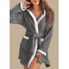 imagechouyatou Womens Color Block Plush Nightdress Hooded Loose Fit Pajama Dress Ultra Soft Bathrobe Nightgown