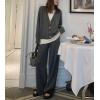 imagechouyatou Womens Fall 2 Piece Outfits Knit Pullover Sweater Sets Cardigan Wide Leg Pants Lounge Sets