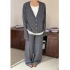 imagechouyatou Womens Fall 2 Piece Outfits Knit Pullover Sweater Sets Cardigan Wide Leg Pants Lounge Sets