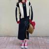 imagechouyatou Womens Fall Winter Color Block Striped Knit Loose Casual Crew Neck Pullover Sweater Jumper Top