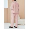imagechouyatou Womens Fuzzy Fleece Pajama Set Color Block Jacquard Cardigan Pants Outfits Cozy Sleepwear Lounge Sets