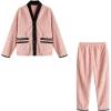 imagechouyatou Womens Fuzzy Fleece Pajama Set Color Block Jacquard Cardigan Pants Outfits Cozy Sleepwear Lounge Sets