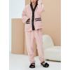 imagechouyatou Womens Fuzzy Fleece Pajama Set Color Block Jacquard Cardigan Pants Outfits Cozy Sleepwear Lounge Sets