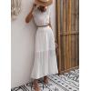 imagechouyatou Womens Summer 2 Piece Outfits Vacation Beach Lace Short Sleeve Crop Top Maxi Skirt Sets