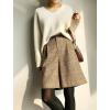 imagechouyatou Womens Vintage High Waisted Button Front Plaid Print Pleated Wool Loose Wide Leg Shorts