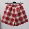 imagechouyatou Womens Winter Cute Elastic High Waisted Button Front Plaid Print Pleated Wool Wide Leg Shorts