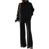 imagechouyatou Womens 2 Piece Outfits Knit Sweatsuit Mock Neck Sweater Top Wide Leg Pants Set