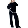 imagechouyatou Womens 2 Piece Outfits Ribbed Knit Set Pullover Sweater Wide Leg Pants Lounge Sets