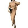 imagechouyatou Womens Cable Knit 2 Piece Outfits Crop Sweater Hoodie and Package Hip Bodycon Midi Skirt Sets