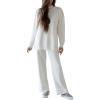 imagechouyatou Womens Casual 2 Piece Outfits Knitted Mock Neck Slit Sweater Wide Leg Pants Set Loungewear