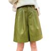 imagechouyatou Womens Casual High Elastic Waist Shorts Moto Pu Faux Leather Shorts with Pockets