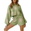 imagechouyatou Womens Daisy Flower Sweater 2 Pieces Outfit Long Sleeve Sweater Crop Top and Shorts Set