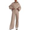 imagechouyatou Womens Fall 2 Piece Outfits Knit Sweater Sets Sweater Hoodie Wide Leg Pants Lounge Sets