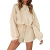 imagechouyatou Womens Long Sleeve Pullover Sweatshirt Top Shorts Sets 2 Piece Outfits