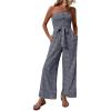 imagechouyatou Womens Summer Boho Strapless Smocked Tube Top Jumpsuits Tie Knot Wide Leg Romper Pants