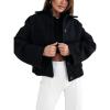 imagechouyatou Womens Winter Cropped Wool Coat Single Breasted Casual Loose Short Wool Blend Pea Coat