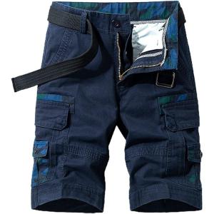 imagechouyatou Mens Summer Military Flat Front Camo Print Spliced Twill Cargo Shorts