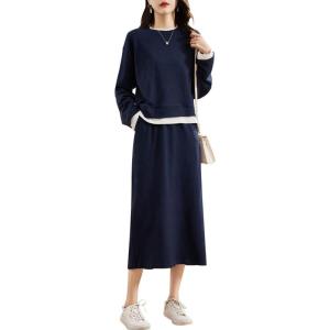 imagechouyatou Womens 2 Piece Outfits Crewneck Sweatshirt and ALine Skirt Sets Sweatsuit