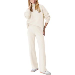 imagechouyatou Womens Fall 2 Piece Outfits Knit Sweater Sets Mock Neck Sweater High Waist Pants Lounge Sets